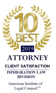 2019 10 Best, Attorney Client Satisfaction, Immigration Law Division, American Institute of Legal Counsel