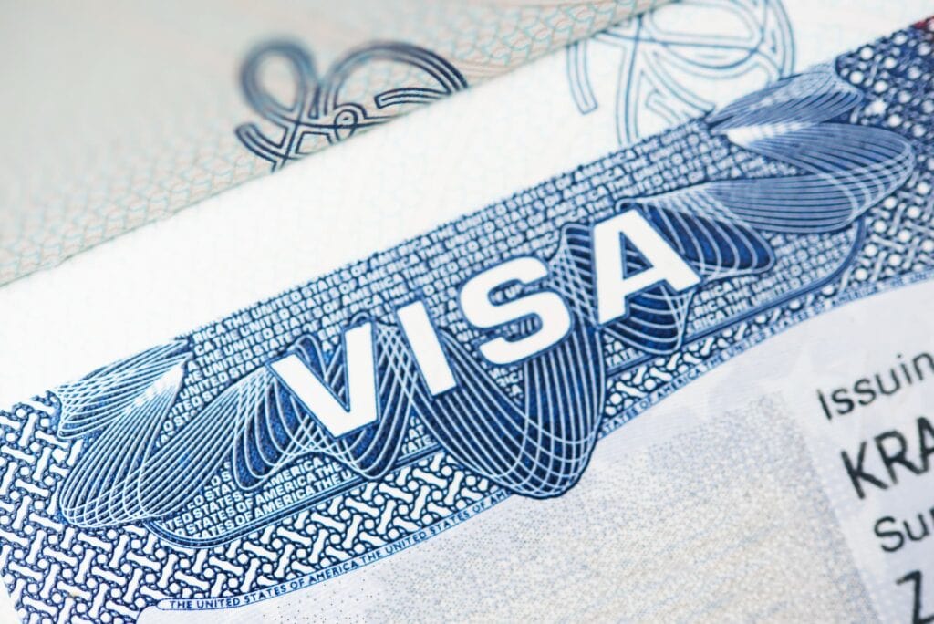 American Visa Closeup Photo. Visa Issued By American Embassy.